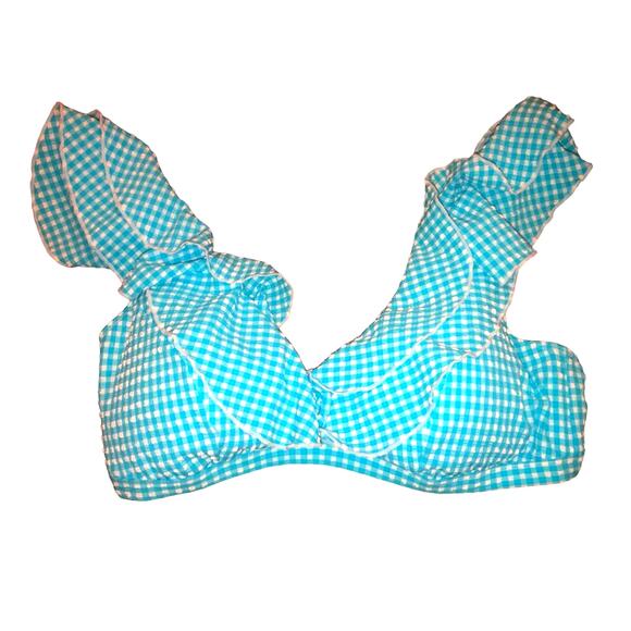 NEW Lilly Pulitzer Aelin Bikini Top in Turquoise oasis crinkle gingham ruffle - Picture 3 of 6